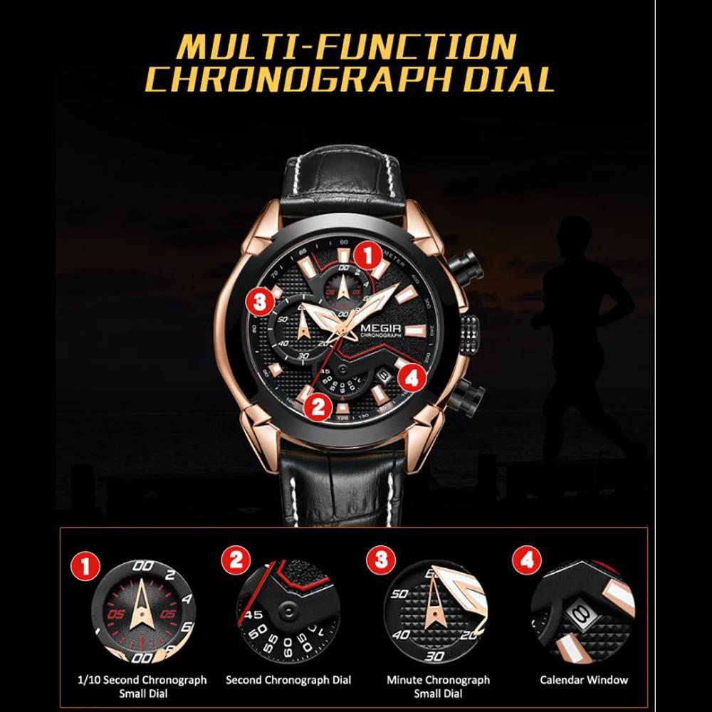 Men Casual Large Dial Quartz Movement PU Leather Watch - Black