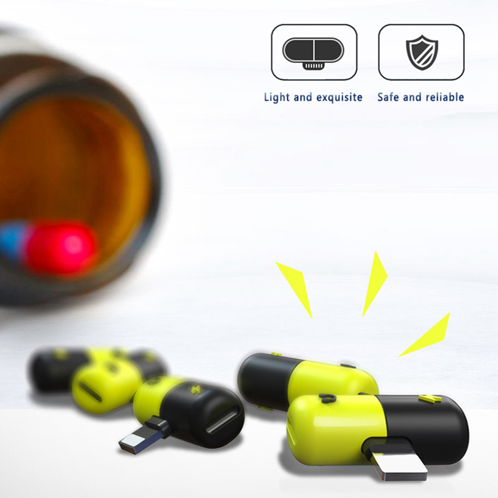 2 in 1 Audio Charging Adapter Lighting Capsule 3.5mm Headphone Jack Charger for iPhone 7 8 Plus X - Yellow + Black