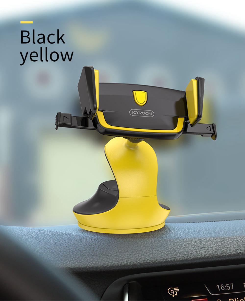Joyroom JR-ZS162 Car Phone Mount Holder Mechanical Hand Suction Cup For 3.0-6.0 Inch Smartphone - Black + Yellow