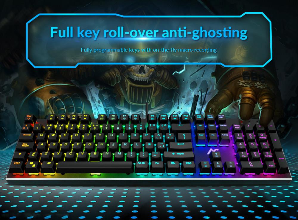 ACGAM AG-109R RGB Mechanical Wired Keyboard 105 Keys Full Programmable Spanish Layout Brown Switches - Black