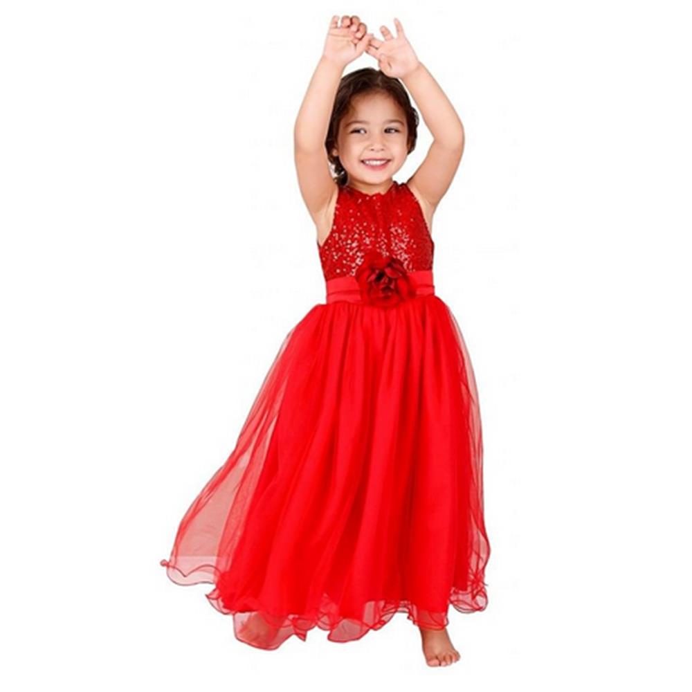 L067 Baby Girls Sleeveless Flower Dress Princess Wedding Party Children Clothing Size 100 - Red