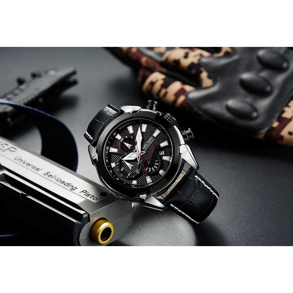 Men Casual Large Dial Quartz Movement PU Leather Watch - Black