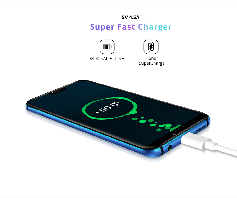 HUAWEI Honor 10 5.84 Inch Smartphone Kirin 970 6GB 64GB 16.0MP+24.0MP Dual Rear Cameras Android 8.1 FHD+ Screen OTG Touch ID Type-C - Black