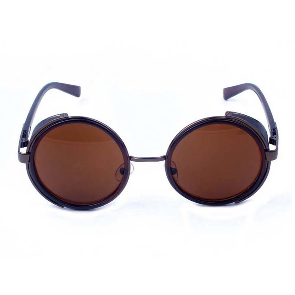 Round Metal UV400 Vintage Steampunk Sunglasses - Brown