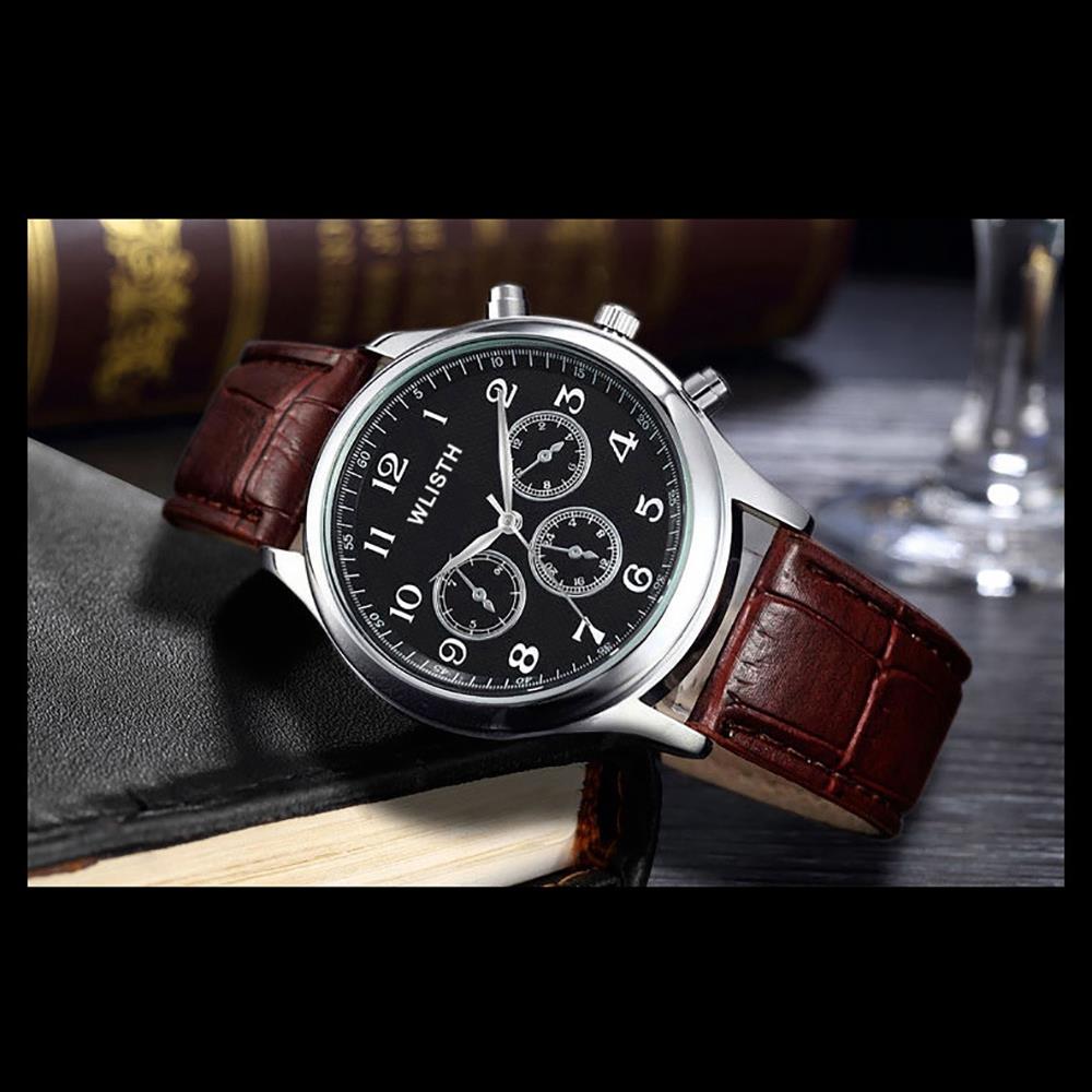WLISTH P603 Men Casual Business Quartz Wrist Watch PU Leather Strap - Brown + Black