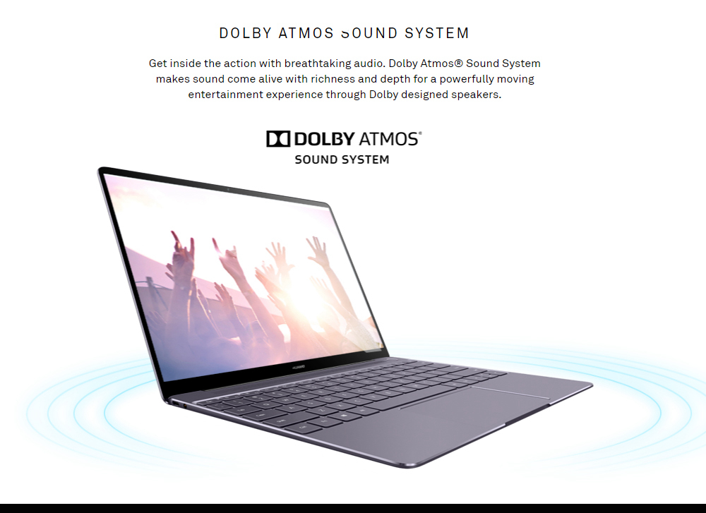 Huawei MateBook X Laptop 13 Inch 2160*1440 Fingerprints Intel Core i7-7500U 8GB RAM 256GB SSD Windows 10 USB-C HDMI - Grey