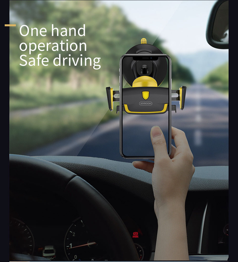 Joyroom JR-ZS162 Car Phone Mount Holder Mechanical Hand Suction Cup For 3.0-6.0 Inch Smartphone - Black + Yellow