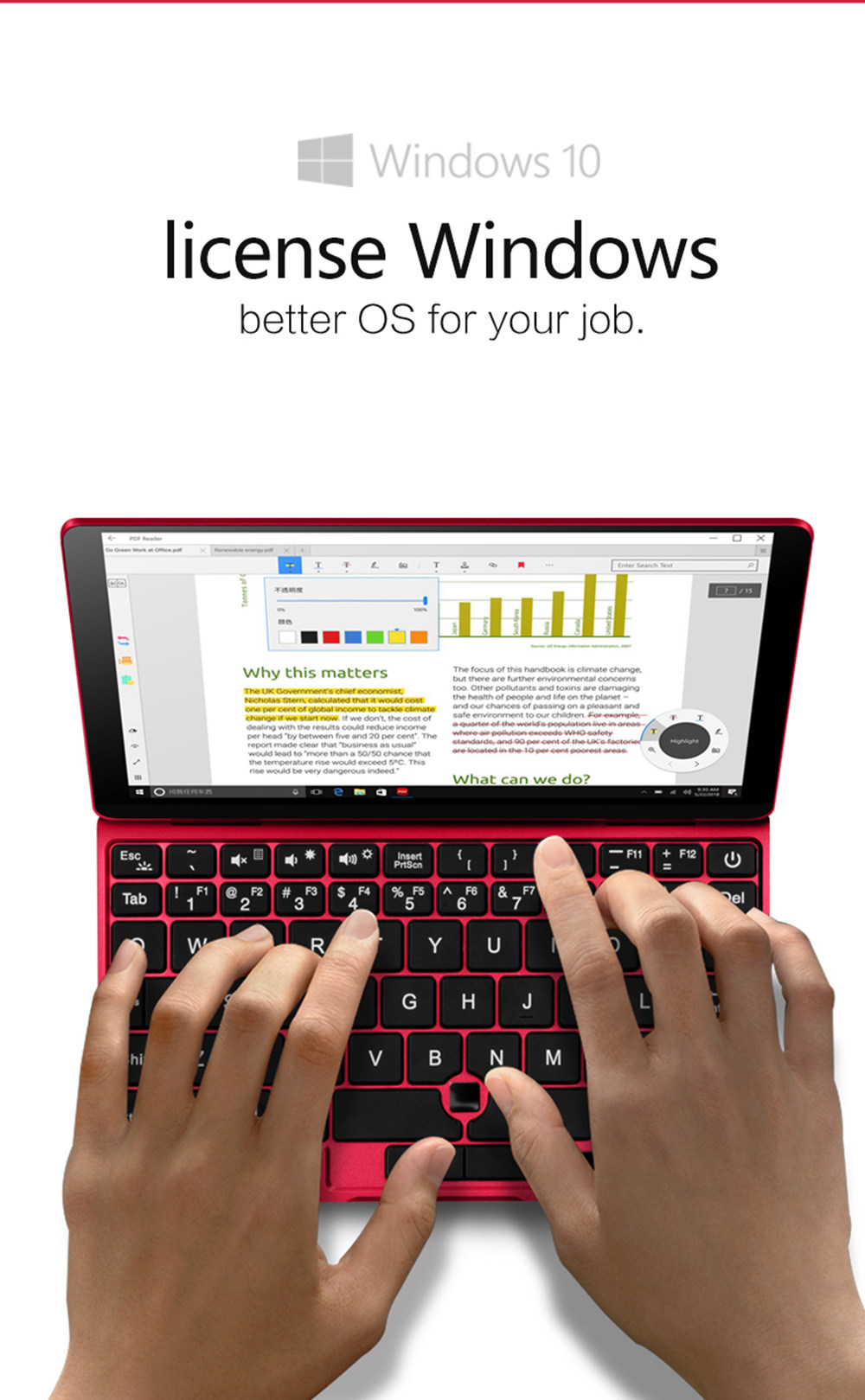 One Netbook One Mix 2S Yoga Pocket Laptop Intel Core M3-8100Y Dual Core Touch ID 7" IPS Screen 1920*1200 Windows 10 8GB DDR3 512GB PCI-E SSD - Red