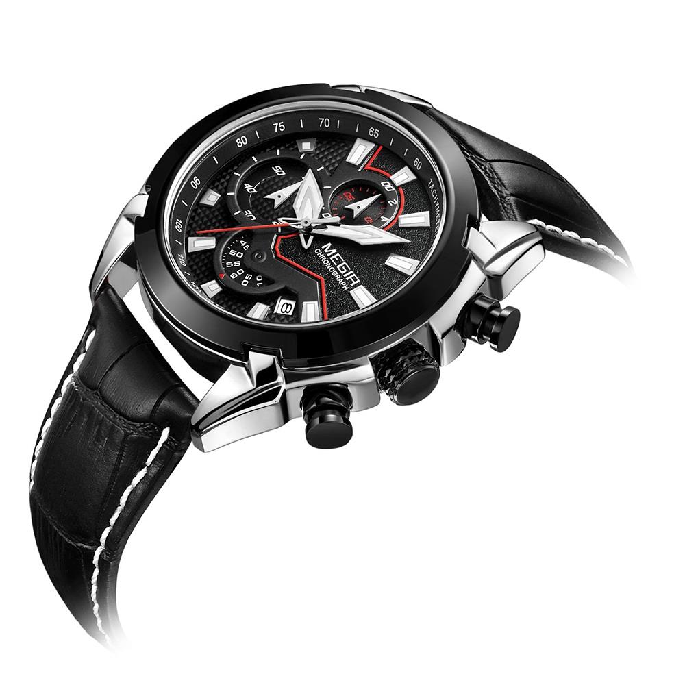 Men Casual Large Dial Quartz Movement PU Leather Watch - Black