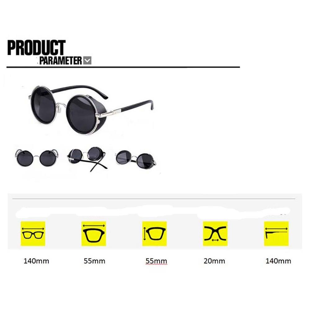 Round Metal UV400 Vintage Steampunk Sunglasses - Silver + Gray