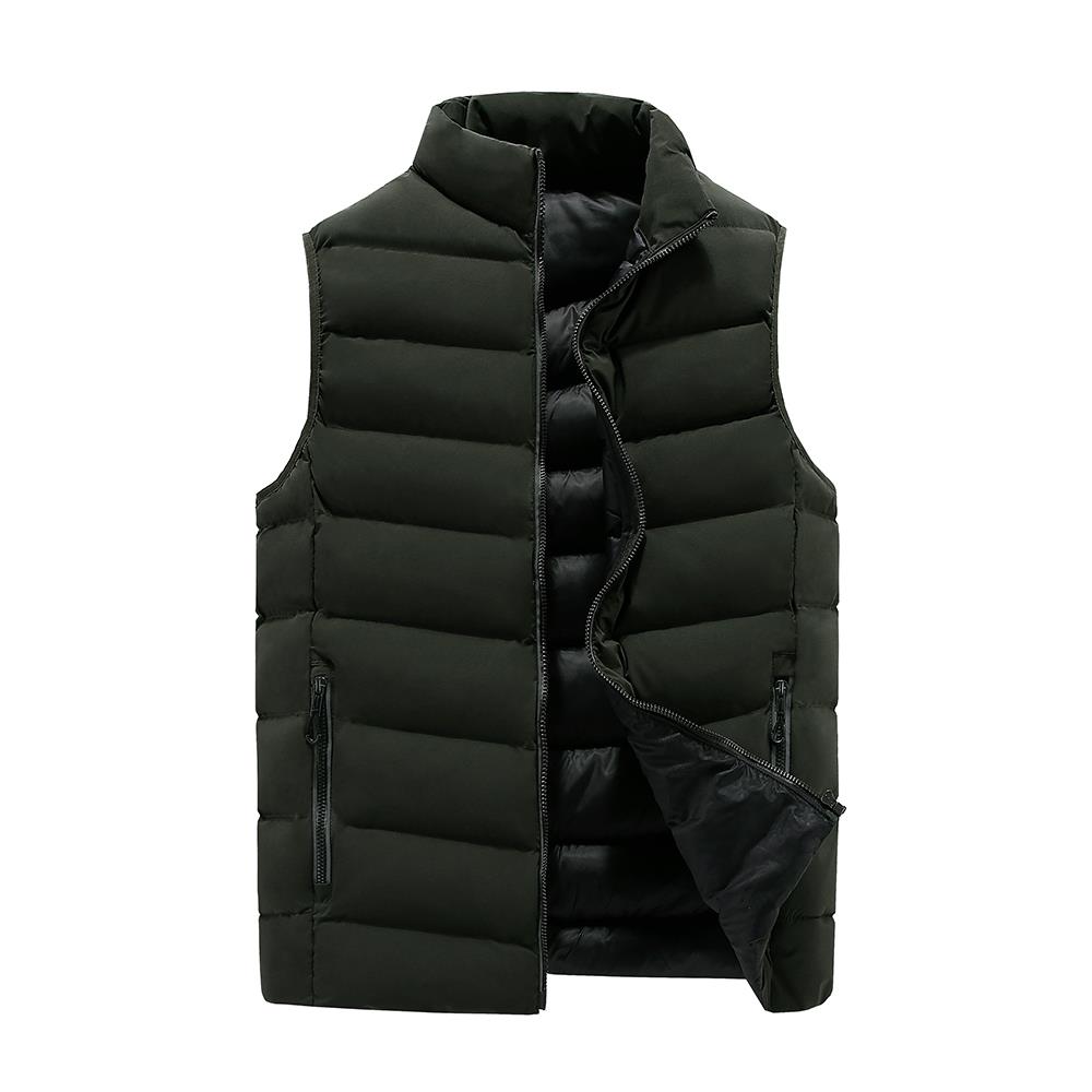 Men Winter Thick Solid Color Cotton Waistcoat Sleeveless Duck Down Jacket Size L - Army Green