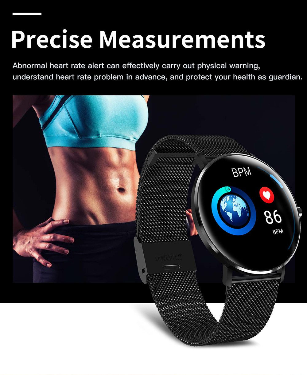 Makibes L6 Smart Watch 1.22 Inch Touch Screen Heart Rate Sleep Monitor IP68 Waterproof Multi-sports Modes Metal Band - Black