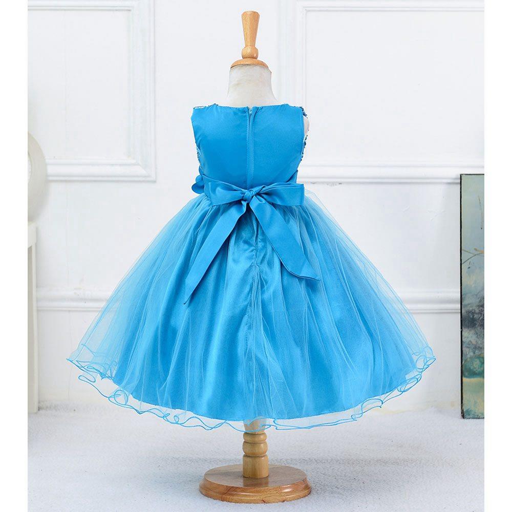 L067 Baby Girls Sleeveless Flower Dress Princess Wedding Party Children Clothing Size 100 - Light Blue