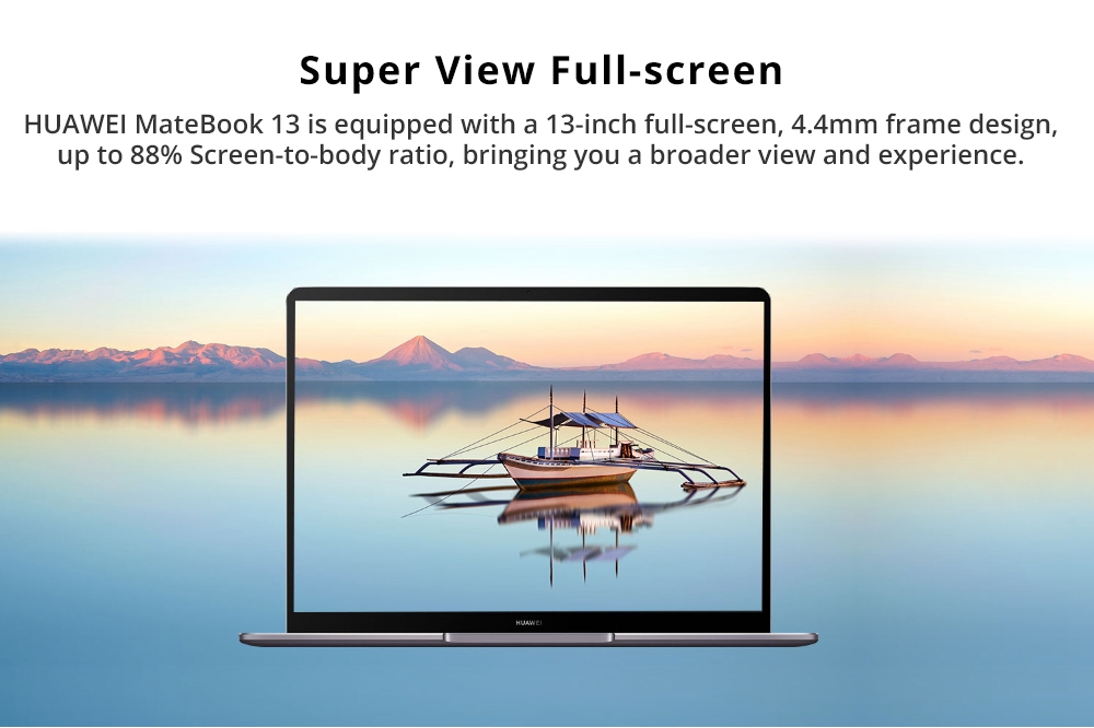 Huawei MateBook 13 Laptop Intel Core i7-8565U Quad Core 13" Fingerprint IPS 2K Screen 2160*1440 Windows 10 8GB RAM 512GB SSD - Silver