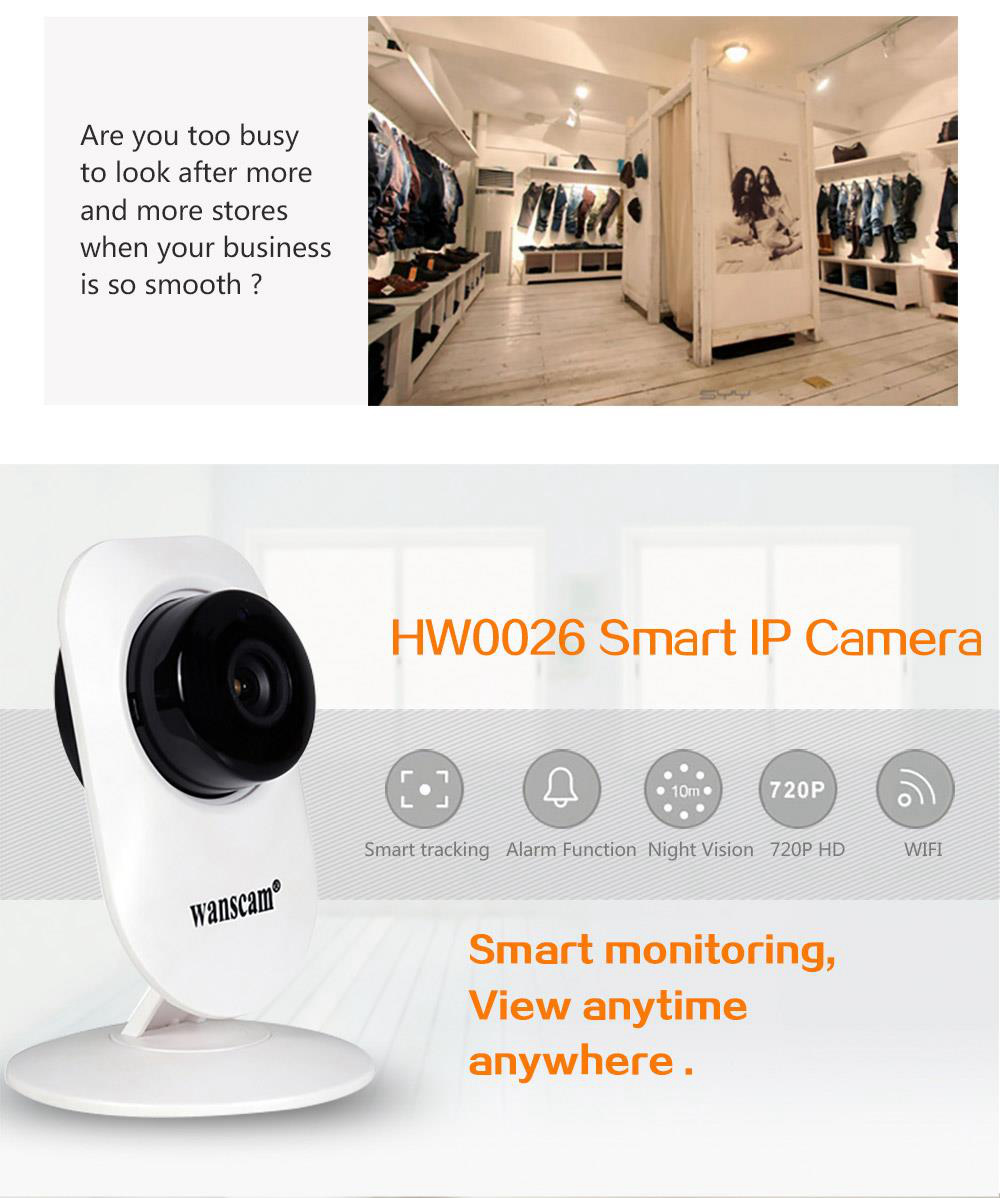 Wanscam HW0026 720P WiFi IP Camera Night Vision Alarm Function Motion Detection Two-Way Intercom - White