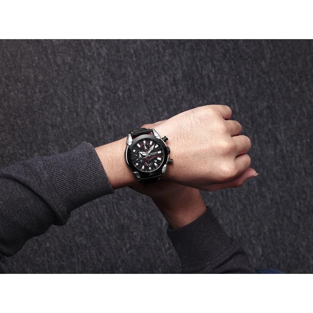 Men Casual Large Dial Quartz Movement PU Leather Watch - Black