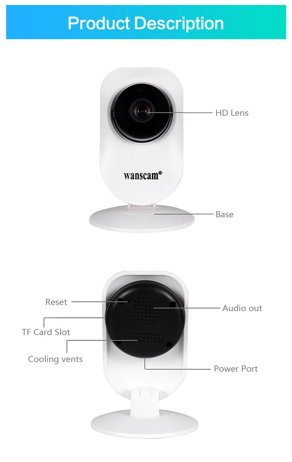 Wanscam HW0026 720P WiFi IP Camera Night Vision Alarm Function Motion Detection Two-Way Intercom - White