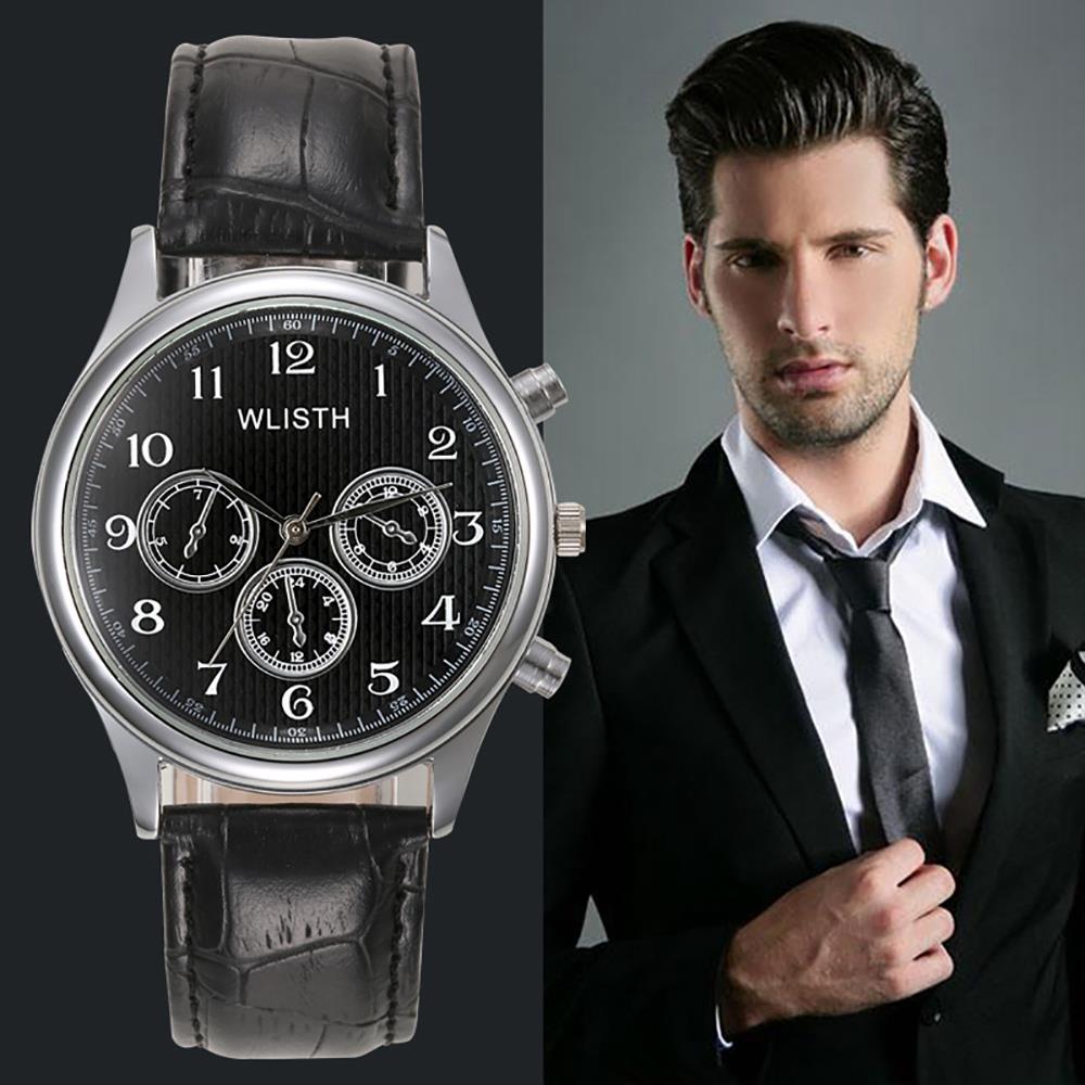 WLISTH P603 Men Casual Business Quartz Wrist Watch PU Leather Strap - Brown + Black