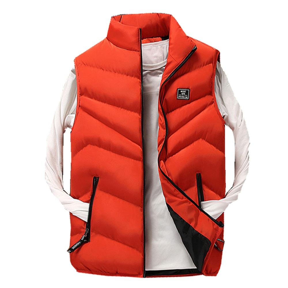 Men Winter Fashion Stand Collar Solid Color Cotton Sleeveless Waistcoat Size L - Orange