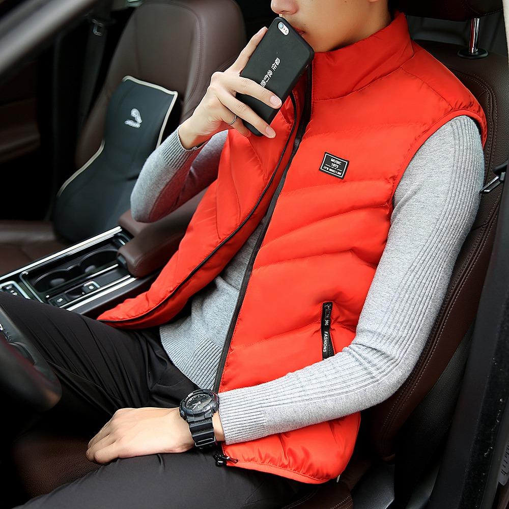 Men Winter Fashion Stand Collar Solid Color Cotton Sleeveless Waistcoat Size L - Orange