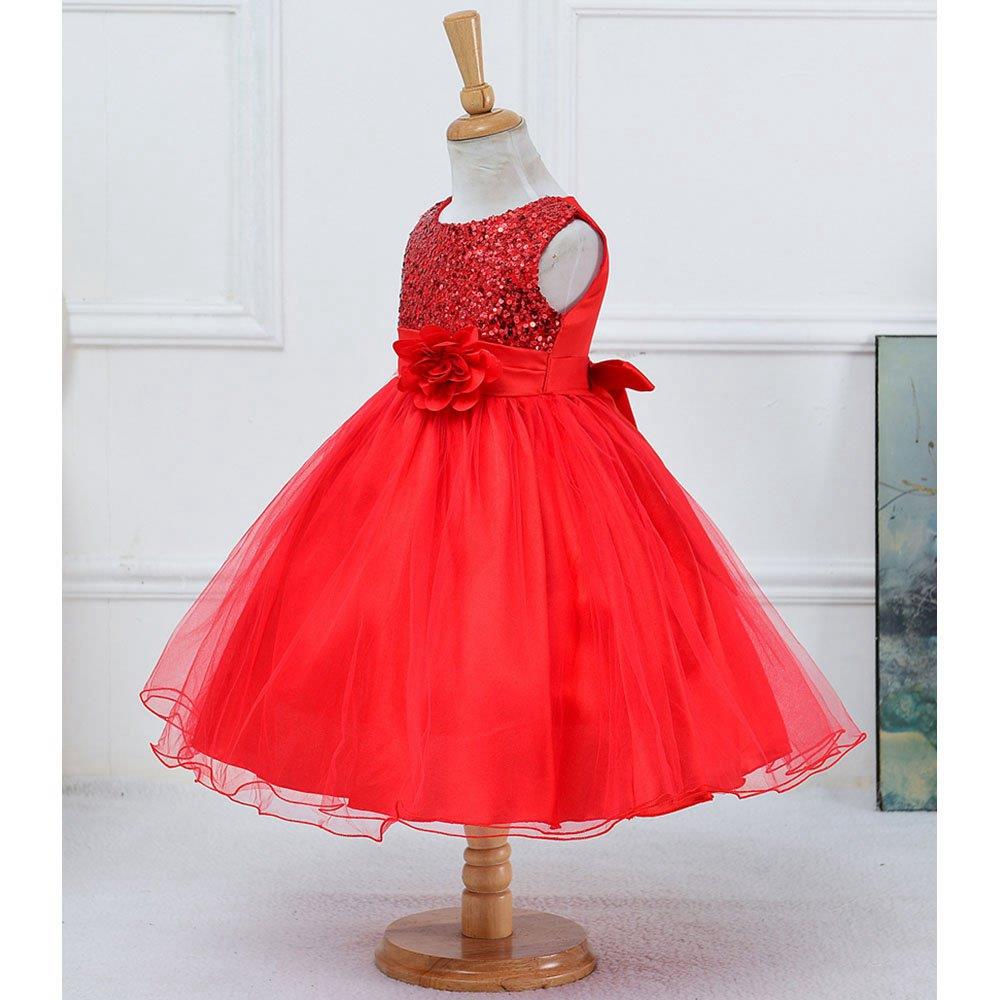 L067 Baby Girls Sleeveless Flower Dress Princess Wedding Party Children Clothing Size 100 - Red