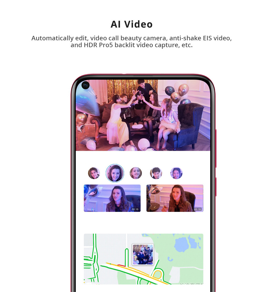 HUAWEI Nova 4 6.4 Inch Hole-punch Display 4G LTE Smartphone Kirin 970 8GB 128GB 20.0MP+16.0MP+2.0MP Triple Rear Cameras Android 9.0 Touch ID Type-C - Blue