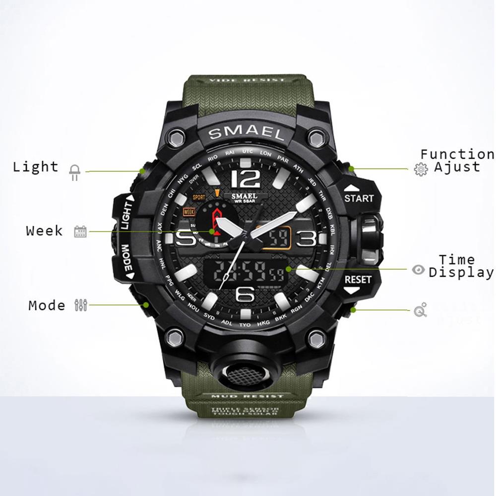 SMAEL SL1545 Men Casual Digital Quartz Sports Wrist Watch - Black + Gray