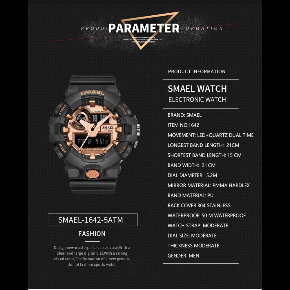 SMAEL 1642 Men Casual Digital Quartz Sports Wrist Watch - Red + Gold