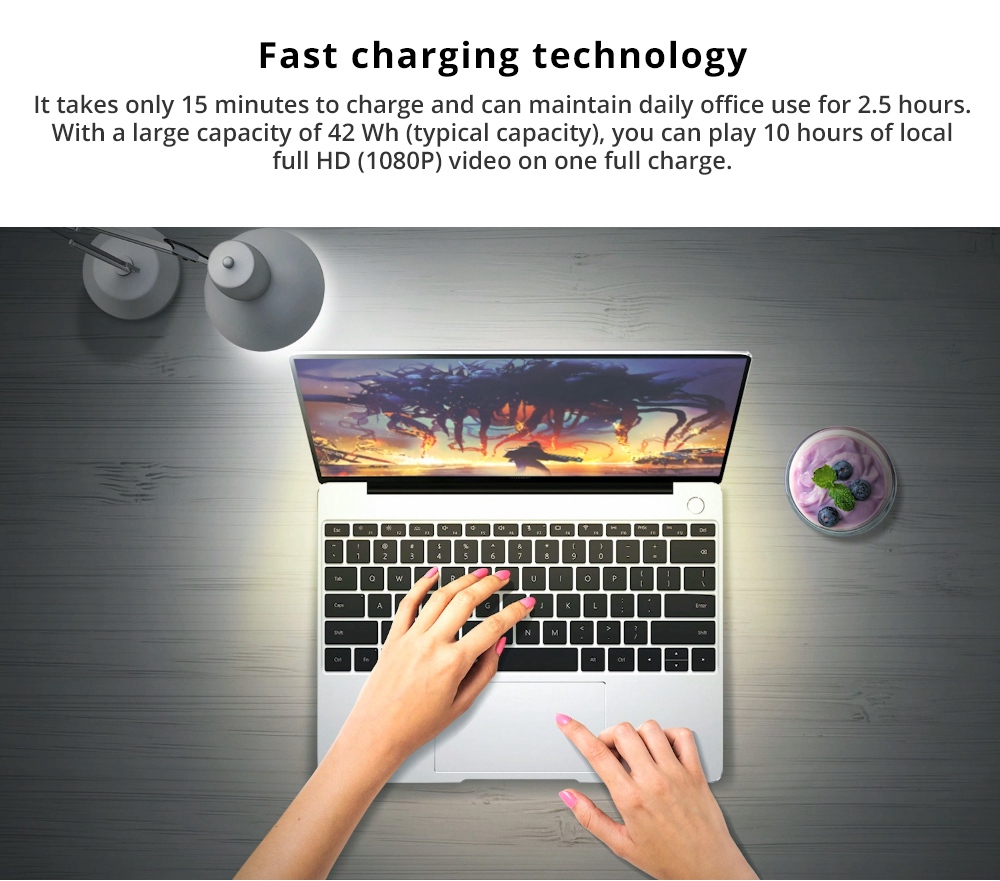 Huawei MateBook 13 Laptop Intel Core i5-8265U Quad Core 13" Fingerprint IPS 2K Screen 2160*1440 Windows 10 8GB RAM 512GB SSD - Silver