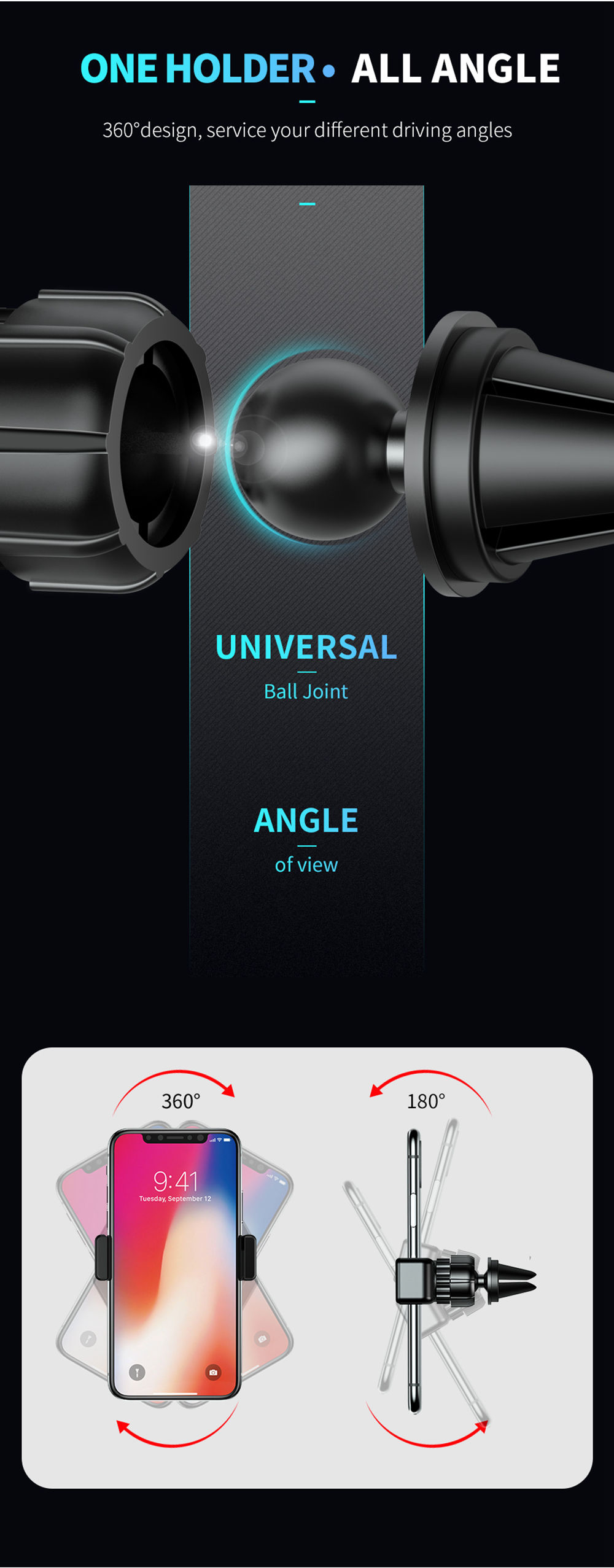 Joyroom JR-ZS110 Mini Car Phone Mount Holder Air Outlet Bracket For 4.0-6.0 Inch Smartphone - Black