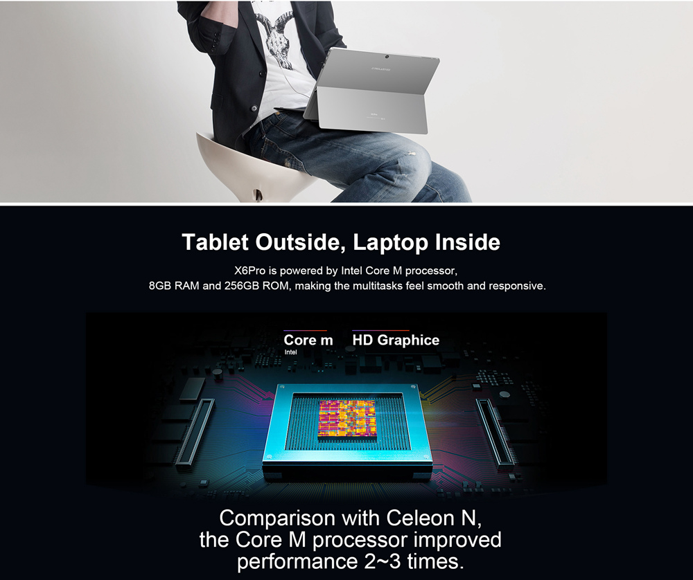 Teclast X6 Pro 2 in 1 Tablet PC Intel Core m3-7Y30 Dual Core 12.6" IPS 3K 2880*1920 8GB RAM 256GB SSD Windows 10 - Silver
