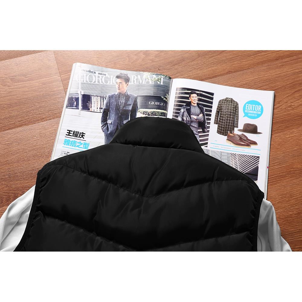 Men Winter Fashion Stand Collar Solid Color Cotton Sleeveless Waistcoat Size L - Black