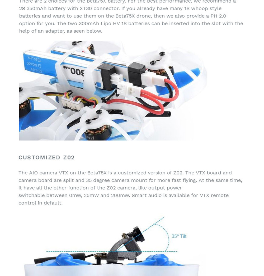 BETAFPV Beta75X 75mm Tiny Whoop 2-3S FPV Racing Drone F4 FC OSD 10A BLHELI_S ESC 5.8G 48CH VTX DSMX Receiver - BNF