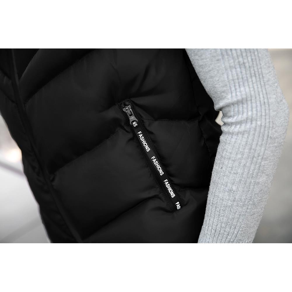 Men Winter Fashion Stand Collar Solid Color Cotton Sleeveless Waistcoat Size L - Black