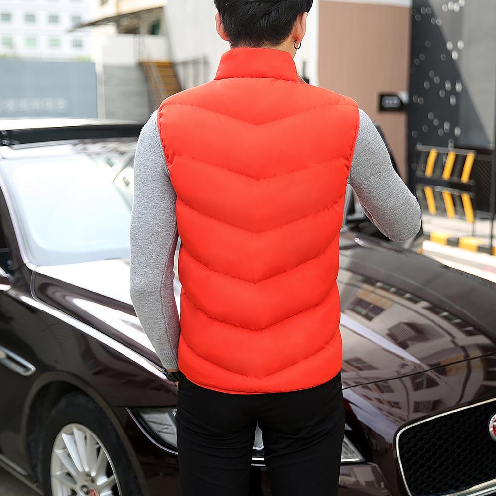Men Winter Fashion Stand Collar Solid Color Cotton Sleeveless Waistcoat Size L - Orange