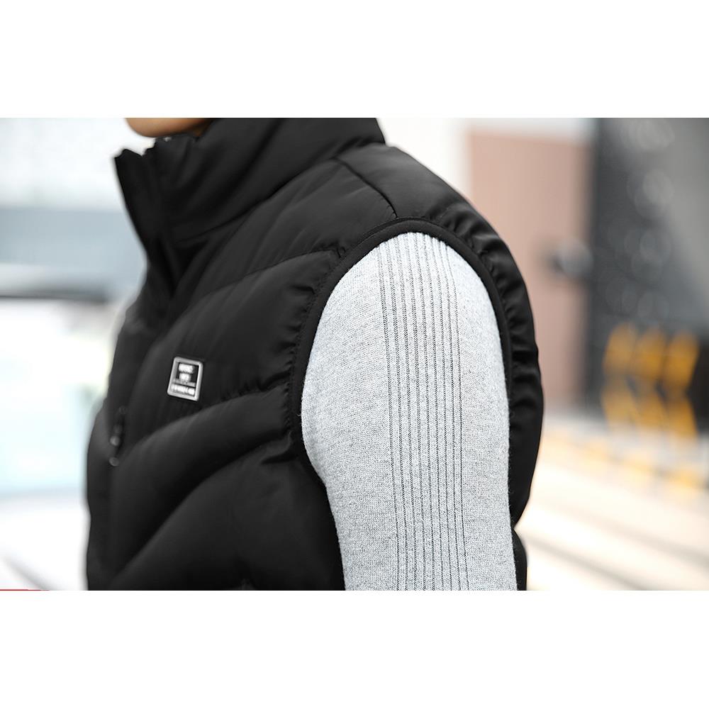 Men Winter Fashion Stand Collar Solid Color Cotton Sleeveless Waistcoat Size L - Black