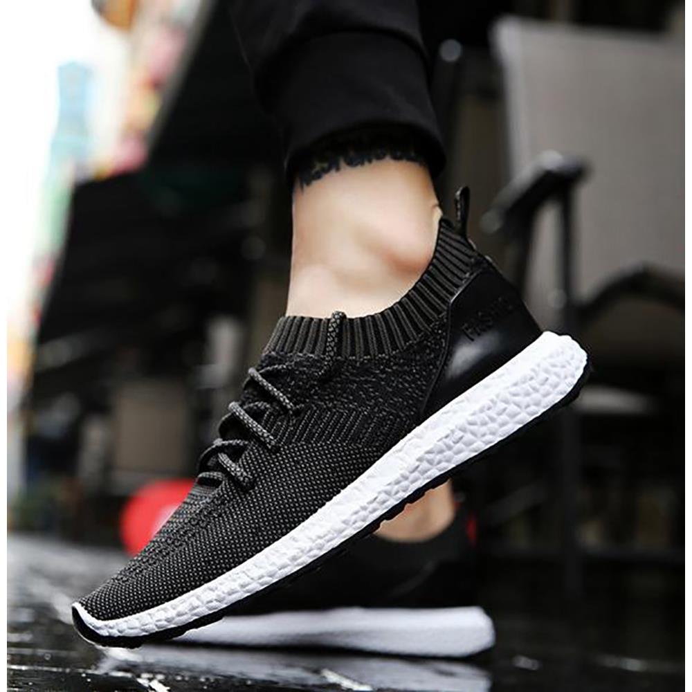 Men Casual Mesh Fabric Lace-up Sports Shoes EU43 - Black