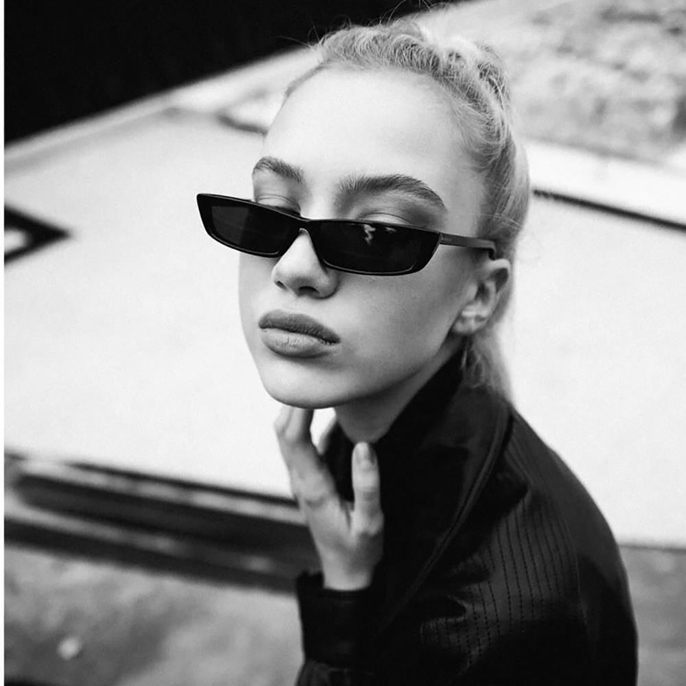 S17072 Women Vintage Sunglasses Owl Rectangle Narrow Small Frame Retro Lens - Black
