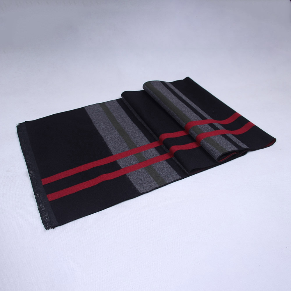S04 Men Classic Business Imitation Cashmere Striped Plaid Warm Scarf 30x180CM - Red + Black