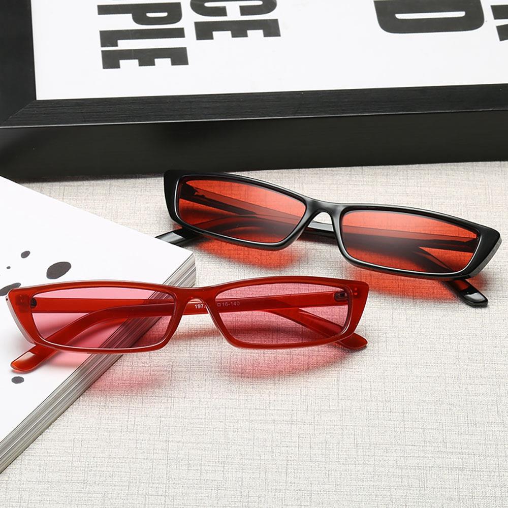 S17072 Women Vintage Sunglasses Owl Rectangle Narrow Small Frame Retro Lens - Black + Red