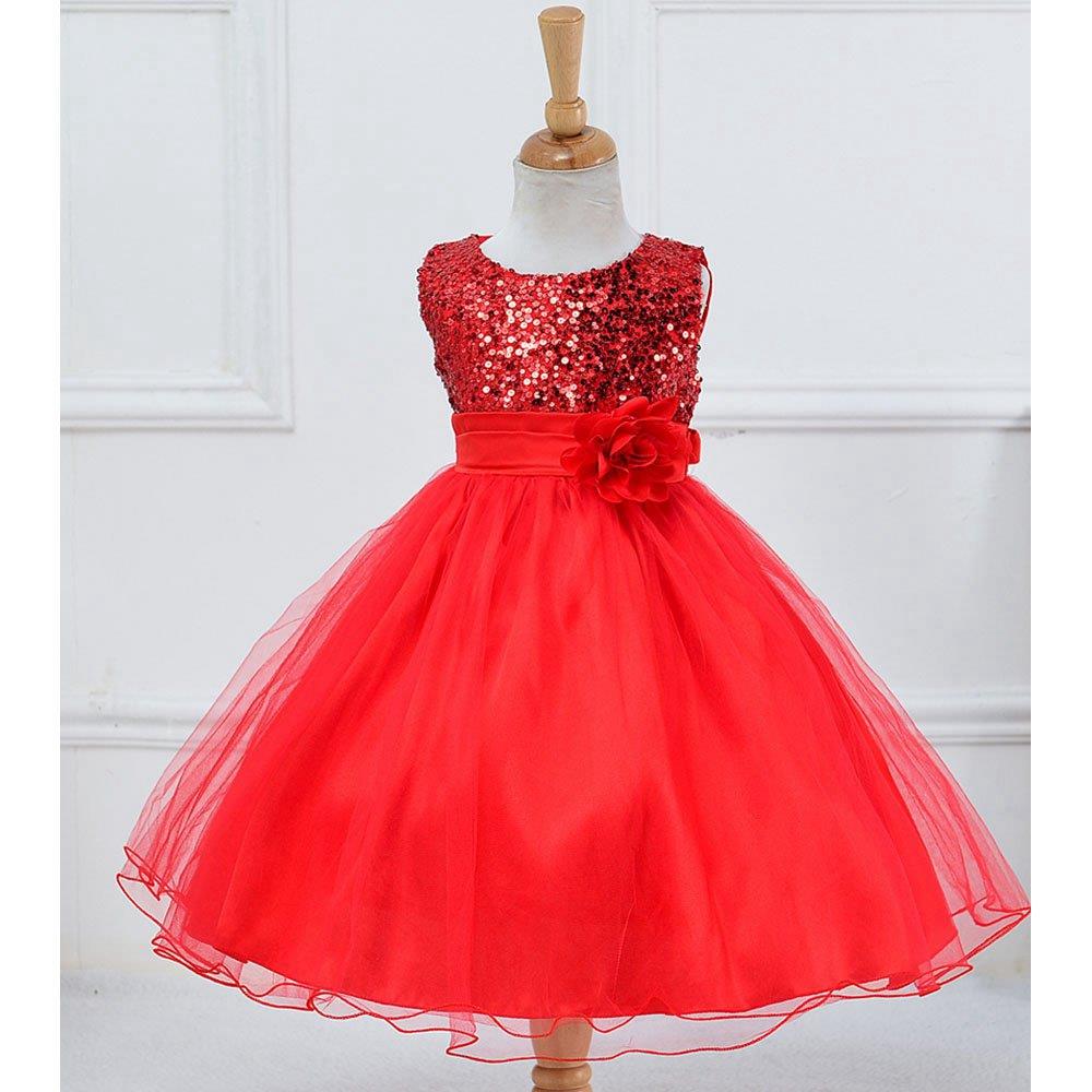 L067 Baby Girls Sleeveless Flower Dress Princess Wedding Party Children Clothing Size 100 - Red