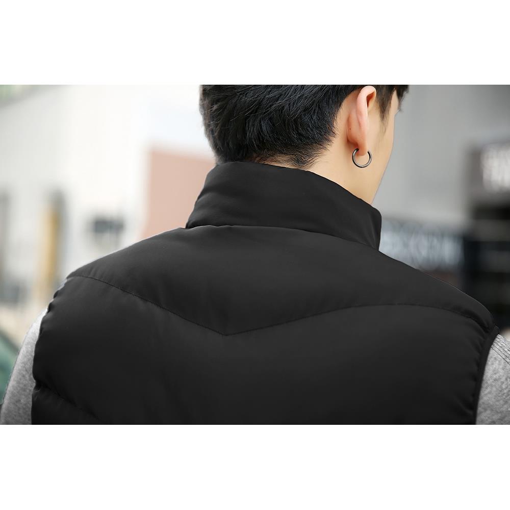 Men Winter Fashion Stand Collar Solid Color Cotton Sleeveless Waistcoat Size L - Black