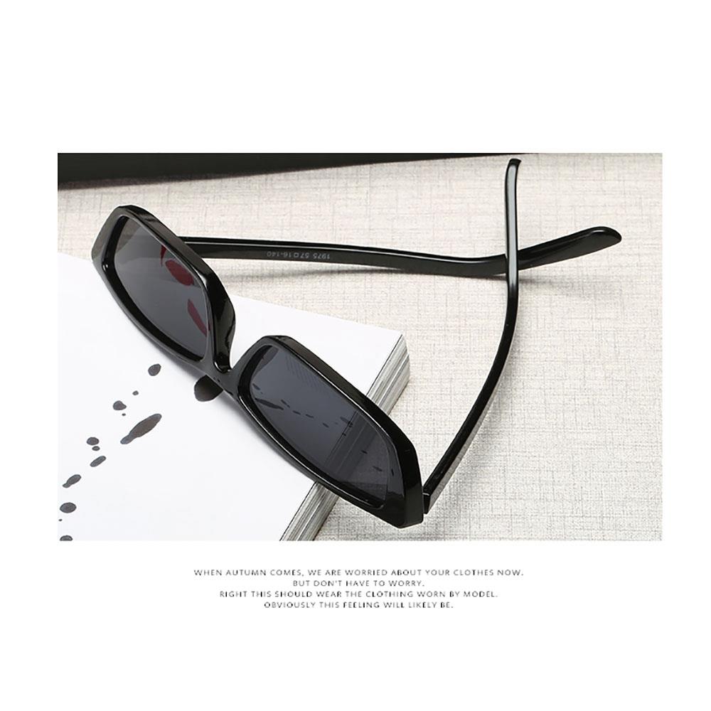 S17072 Women Vintage Sunglasses Owl Rectangle Narrow Small Frame Retro Lens - Black
