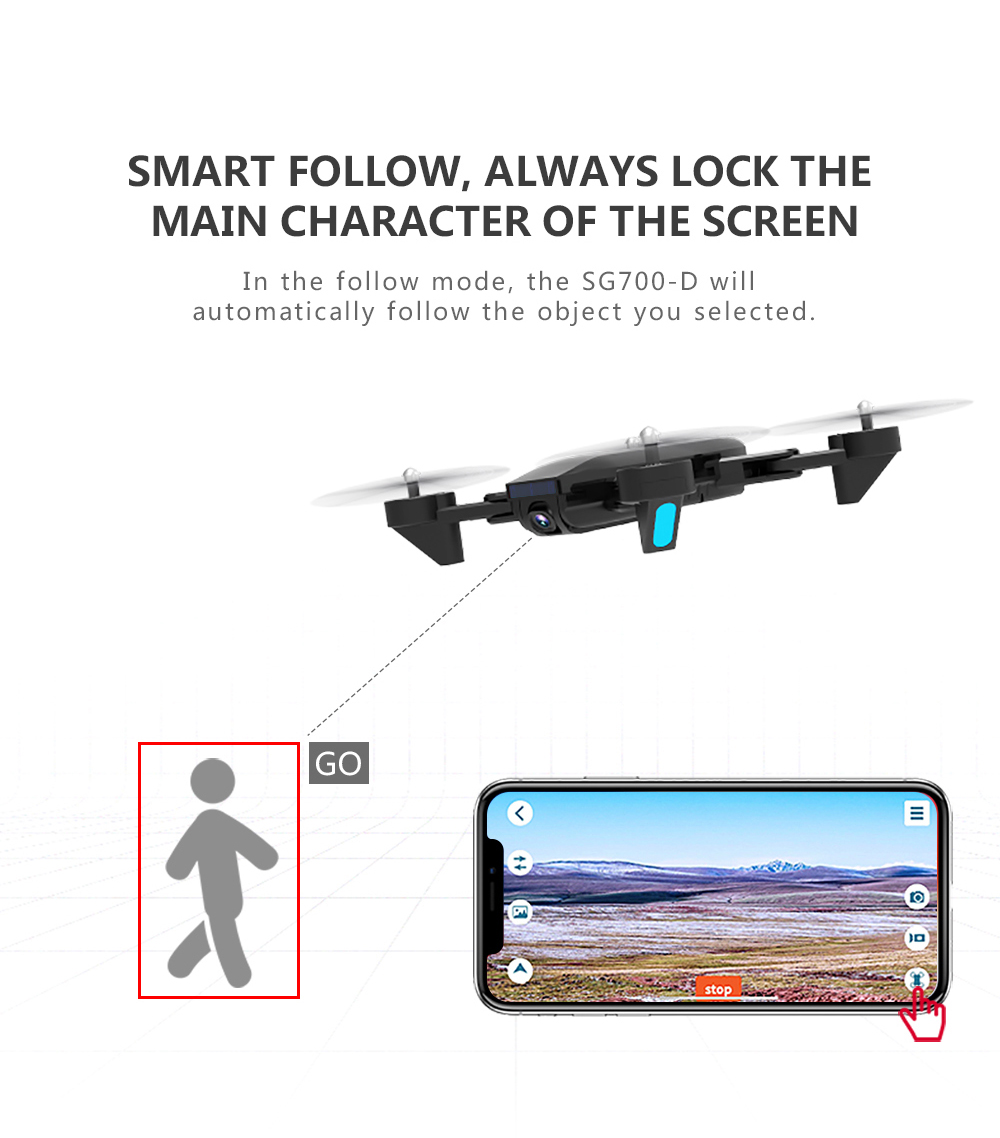 SG700-D 1080P WiFi FPV Foldable RC Drone Optical Flow Positioning RTF - Black