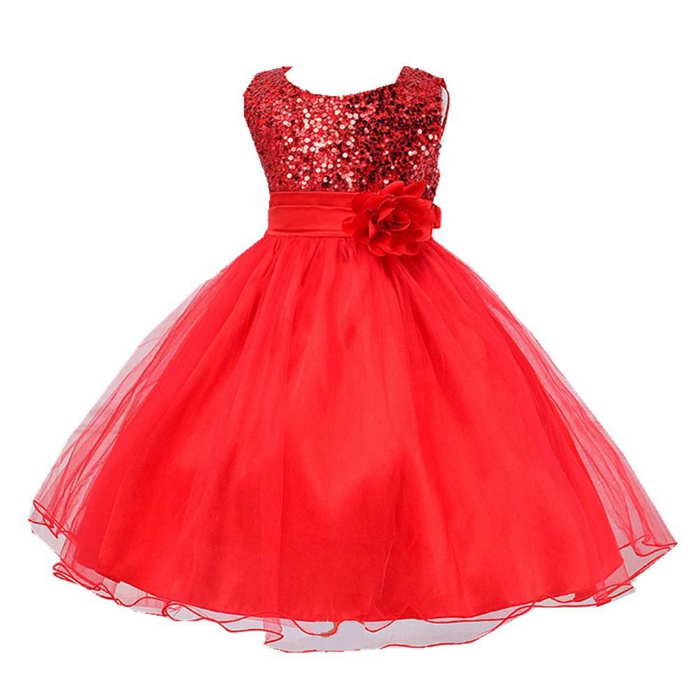 L067 Baby Girls Sleeveless Flower Dress Princess Wedding Party Children Clothing Size 100 - Red