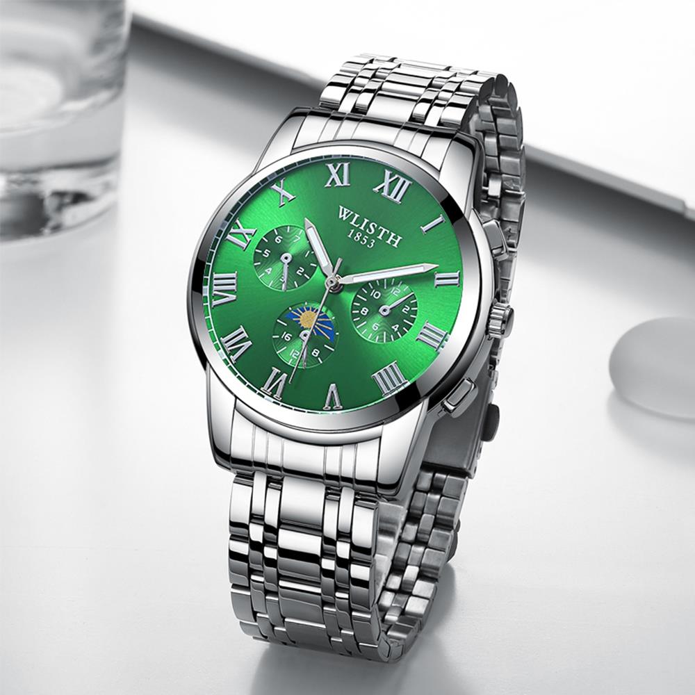 WLISTH S509 Men Casual Business Quartz Wrist Watch PU Leather Strap - Black + Green