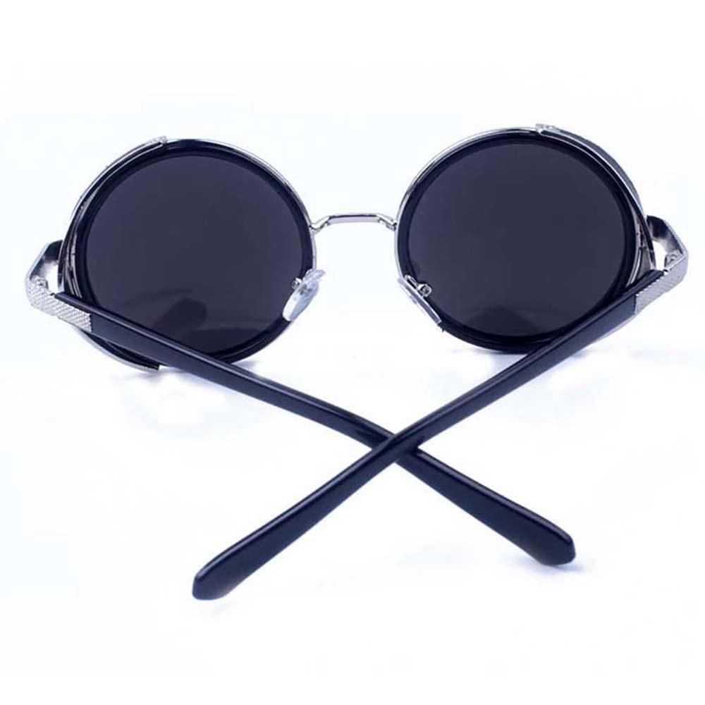 Round Metal UV400 Vintage Steampunk Sunglasses - Silver + Gray