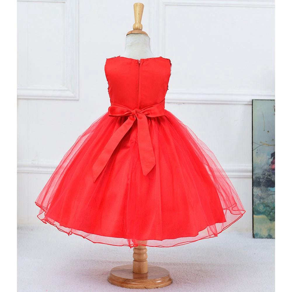 L067 Baby Girls Sleeveless Flower Dress Princess Wedding Party Children Clothing Size 100 - Red