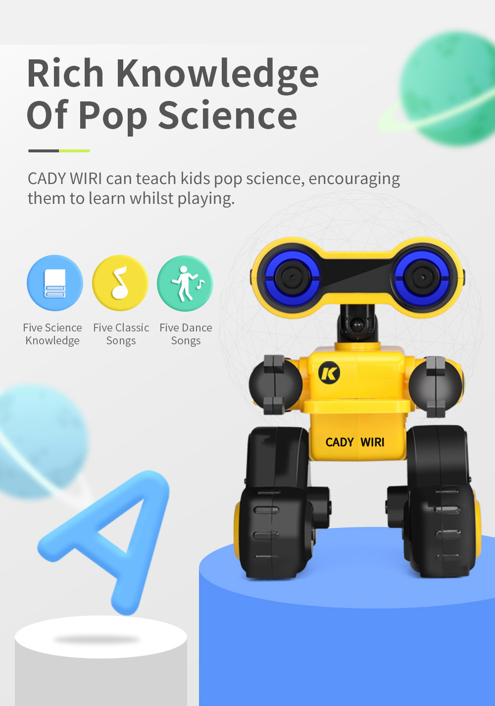 JJRC R13 CADY WIRI Touch Control Programmable Dancing RC Robot Colorful Lights Kids Toys - Green