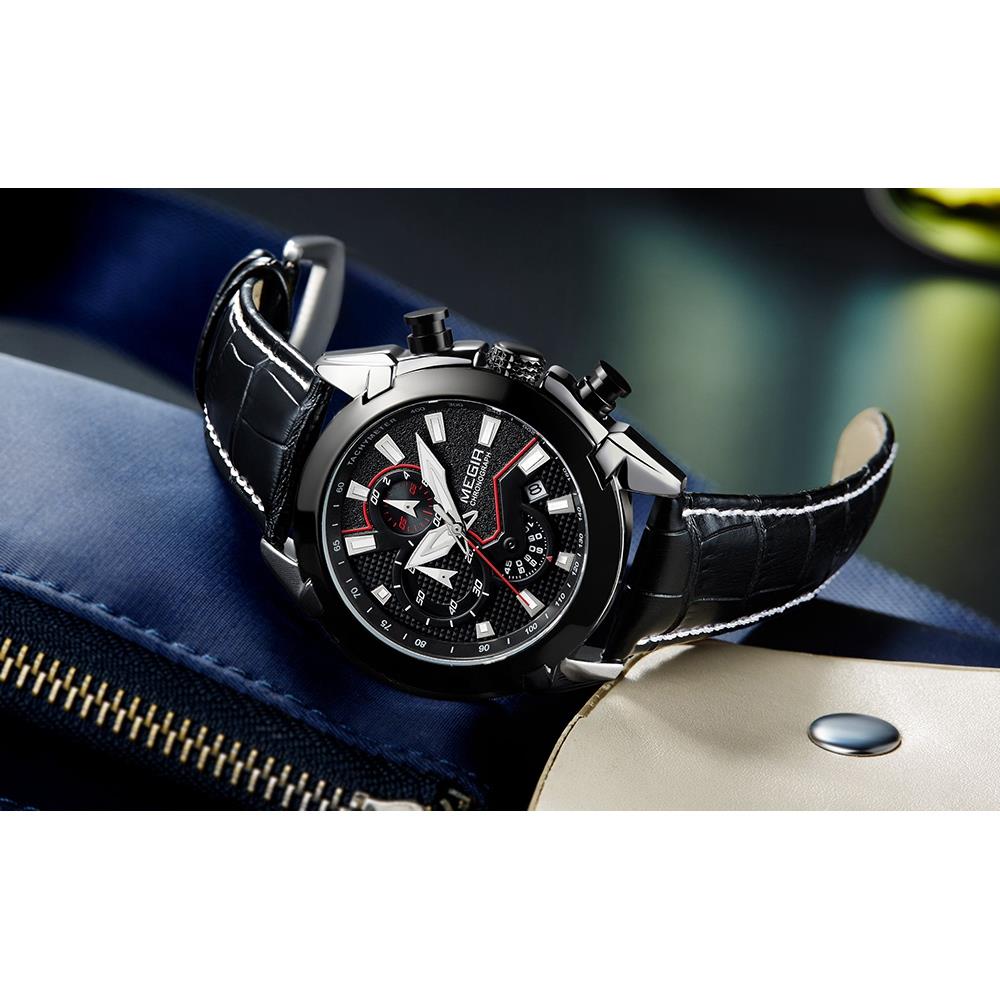 Men Casual Large Dial Quartz Movement PU Leather Watch - Black